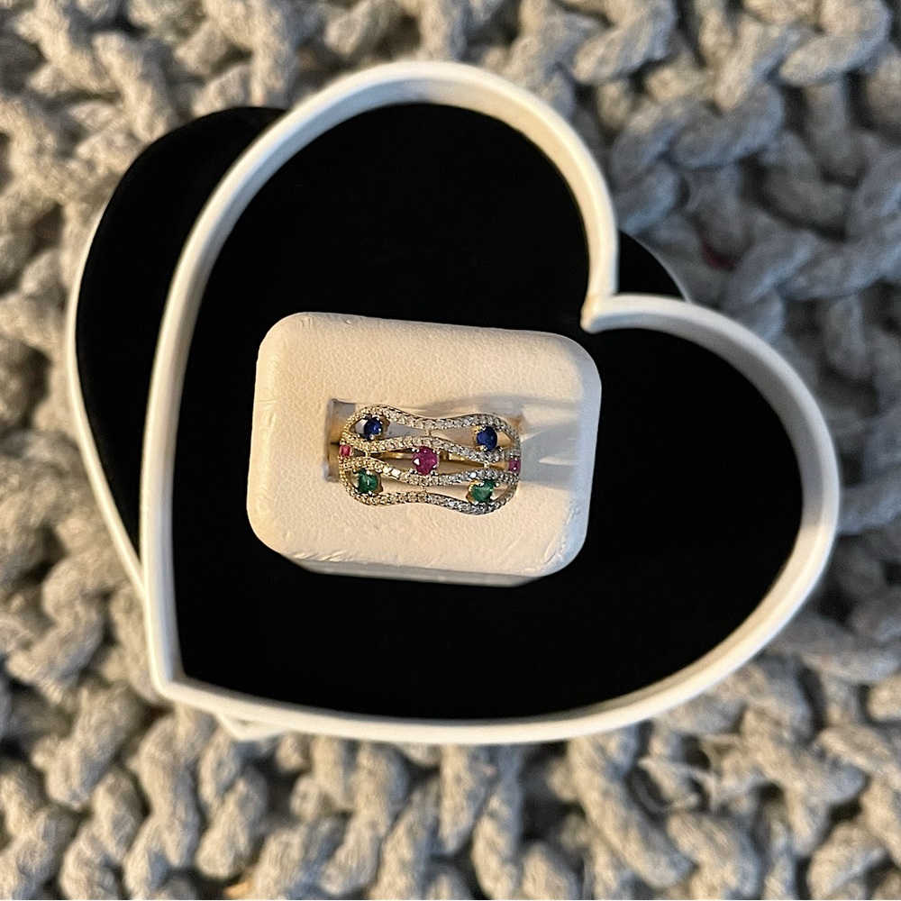 Genuine Ruby, Sapphire, Emerald and Diamond ring. Sz 7
